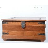 Hardwood blanket box, twin hinged compartment, 95cm square, height 46cm.