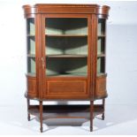 Edwardian inlaid mahogany breakfront display cabinet, cross banding and box strung outlines,