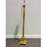 Corinthian column brass standard lamp, height 140cm.