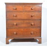 Oak chest of drawers, 19th century, two short over three long, bracket feet, W96cm x D52cm x H106cm.