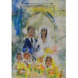 Michael Gibbison (1937-), Watercolour of a Wedded couple, signed, 68 x 50cm.