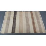 Contemporary Kilim style rug; broad striped design in buff tones, 208 x 142cm.