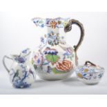 Masons Ironstone jug and bowl set, a matching soap dish, and a Woods pottery jug, (4).