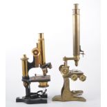 Two microscopes, one by Salmon of Fenchurch St microscope, another standard microscope,