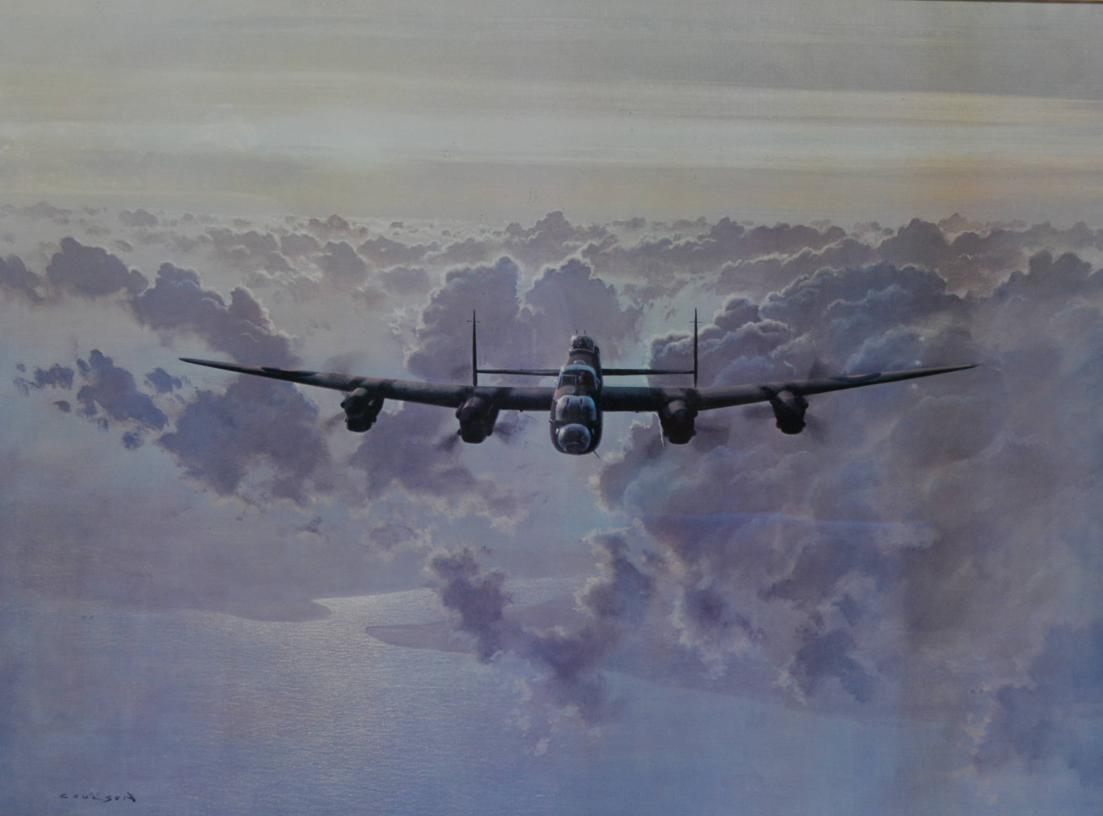 After Gerald Coulson, Lancaster Bomber, colour print, 56cm x 74cm.