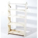 Painted pine waterfall bookcase, 5 tiers of shelves, W62cm x D27cm x H115cm.