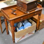 Victorian mahogany two drawer side table/wash stand with gallery, W91cm x D45cm x H78cm.