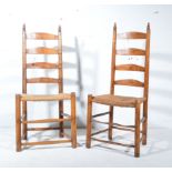 Pair of ladder-back 'Shaker' chairs, rush seats, 105cm; and a pair of Edwardian salon chairs,