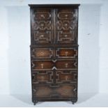 Oak tallboy, 1930's in Jacobean style, moulded cornice, plain frieze,