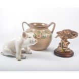 Denby twin handled stoneware pot, Royal Copenhagen figure of a sitting pit, Boarder Fine Arts owl,