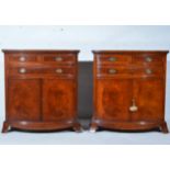 Pair of mahogany bowfront side cabinets, two short drawers, single long drawers,pair of cupboards,