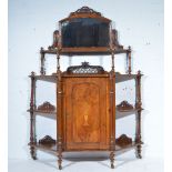 Victorian walnut and inlaid chiffonier, arched mirrored back, turned columns, panelled door,