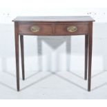 Victorian oak bow front sidetable, two frieze drawers, square tapering legs, width 80cm, depth 43cm,