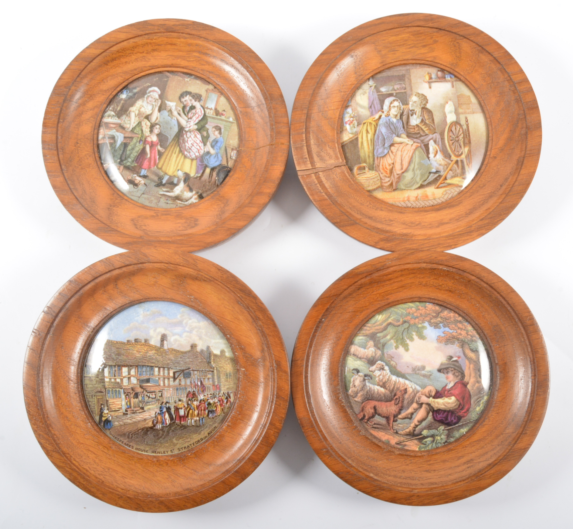 A Collection of twelve Prattware pot lids; Doctor Johnson; Card Game; Persuasion;