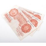 Five Bank Notes: Peppiatt ten shillings, (B236), three consecutive 88X649116-8 and two consecutive.
