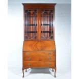 Edwardian mahogany bureau bookcase, moulded cornice,