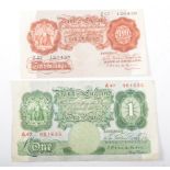 Two Bank Notes, Mahon, one Pound (B212) and ten shillings,