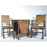 Set of six oak framed dining chairs, backs and seats upholstered in Old Gold dralon,