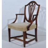 Victorian elbow chair, vase shape panelled back, scrolled arms, oval seat,