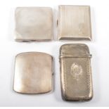 Three silver cigarette case, various engine turned designs, roughly 7.