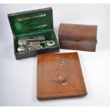 Morocco bound travelling case, containing some silver mounted fitments, matched and damaged,