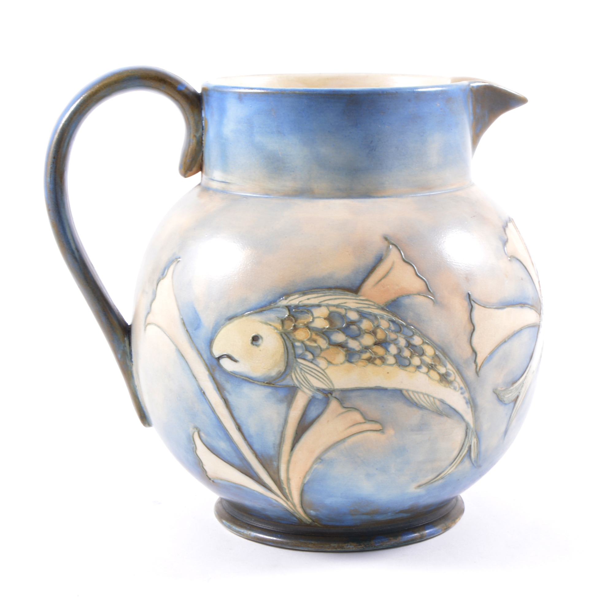 William Moorcroft, Fish, a large salt glazed jug, circa 1930, decorated with four fish amidst reeds, - Image 2 of 2