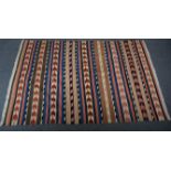 Kilim / Persian rug, with multi-coloured stripe design, 237 x 163cm.