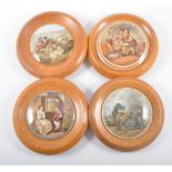 Collection of ten Prattware pot lids: Peace; I Consent She Replied; Hide & Seek; A Fix; War;