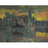 Neil Sack, Industrial river landscape,oil on canvass laid on board, signed and dated '57,