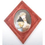 Continental porcelain oval plaque, hand-painted, Girl at Prayer, lozenge frame,