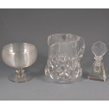 Brierley cut glass water jug, and other glassware including a pair of scent bottles.