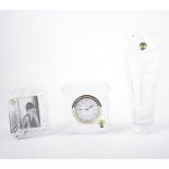 Three pieces of Waterford Crystal, including a crystal clock, vase, 24cm high,