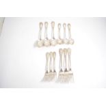 A quantity of silver fancy lace edge design cutlery, three table forks, table spoons, dessert forks,
