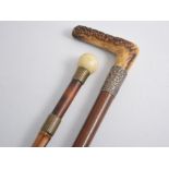 WITHDRAWN - Sword stick with ivory top, and another walking stick with horn handle, (2).