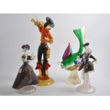 Four Murano glass figures, a 42cm male flamenco dancer,