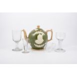 Victorian Copeland commemorative teapot, and four items of antique glassware.