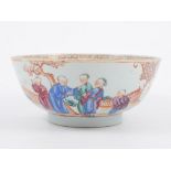 Chinese famille rose bowl, opposing panels decorated with figures, 20.5cm.