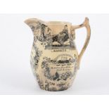 19th Century Printware jug, with various scenes, Going to School, Rabbits,