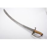 18th century brass hilted cavalry sword, curved blade 76cm, wire bound ivory grip.