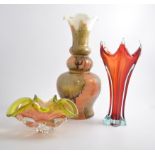 A collection of Murano and vintage glass vases and dishes,