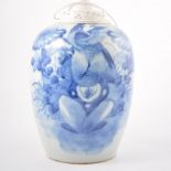 Chinese porcelain lampbase, painted in blue tones with a bird amongst flowers,