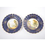 Royal Worcester, cabinet plates, cobalt blue and gilt borders,