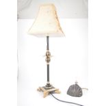 Modern lacquered table lamp with shade, 66cm; another lamp, lacking shade; and a glass bowl.