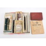 A tray of vintage collectables, boxed Parker pen, a Parker Junior and two other Parker pens,