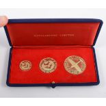 The Battle of Britain Cased Commemorative Medal Set, three 18 carat yellow gold medals 0.257oz, 0.