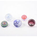 Isle of Wight irridescent paperweight, 9cm and eight other paperweights, (9).