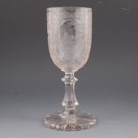 Engraved and carved goblet with hunting scene, petal base, 25cm.