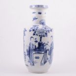 Chinese bottle vase, figures in a peony garden, chips and hairlines to glaze,