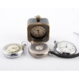 Four pocket watches, two Ingersoll chrome-plated top wind open faced pocket watches,
