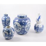 Chinese blue and white porcelain ginger jar, reserves decorated with precious objects,